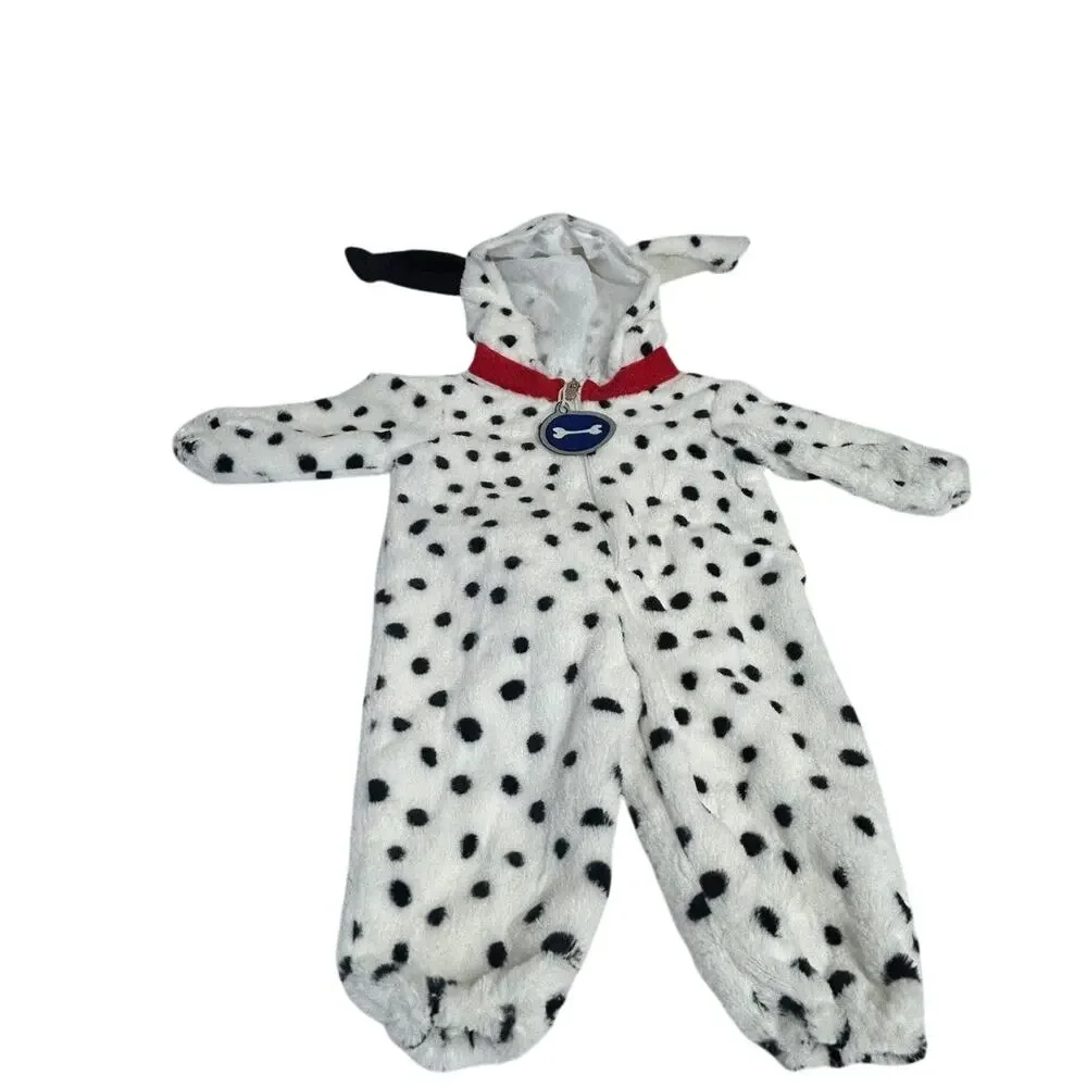 Dalmatian Halloween Costume 0-6 M attached hoodie w/ floppy ears and red collar